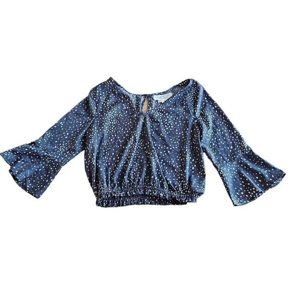 Saltwater luxe womens Sz S gray white polkadots bell sleeves blouse - Picture 3 of 8
